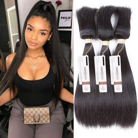 FASHION QUEEN Hair Braid in Bundles Unprocessed Brazilian Virgin Hair Straight Hair 3 Bundles 120g/Pc No Glue No Thread Braid in Virgin Human Hair Extensions