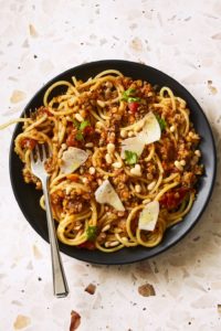 lentil-bolognese-spaghetti- healthy Christmas menu ideas
